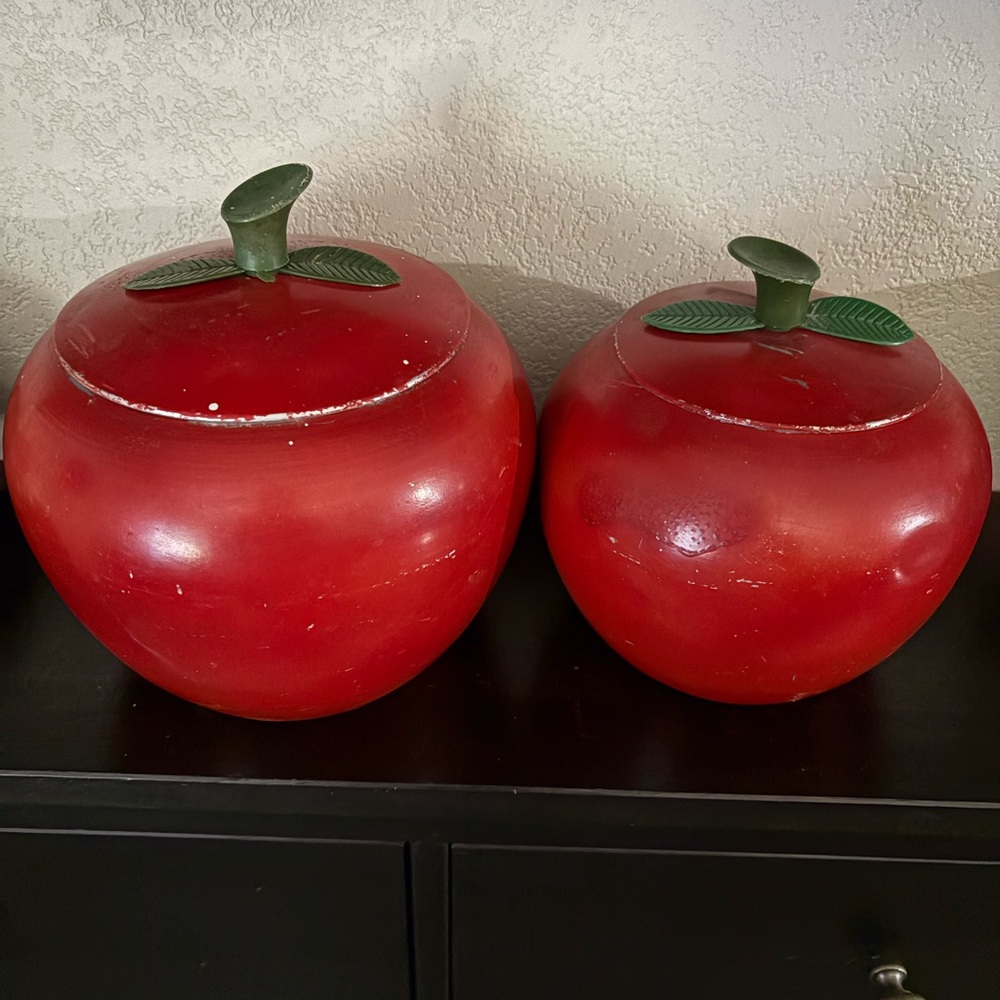 Apple 2 Piece Aluminum Kitchen Canister Set vintage with lid